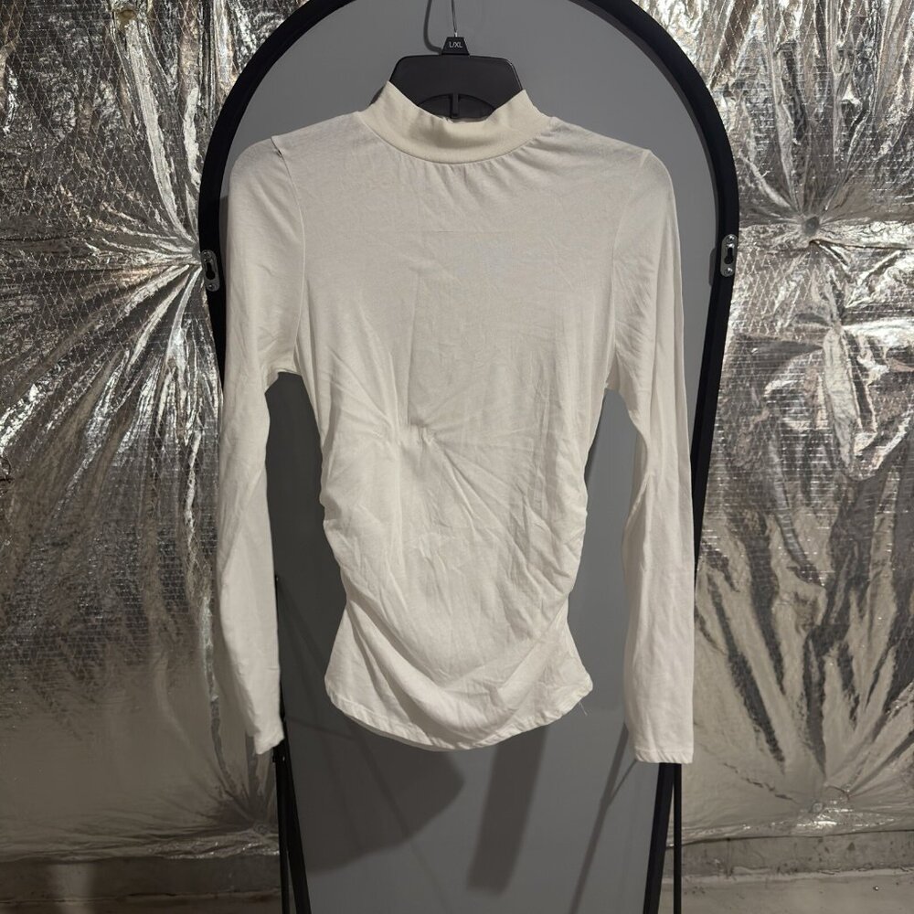 Chelsea 28 White Mock Neck Top Womens Size S Long Sleeve Minimalist Casual Blous